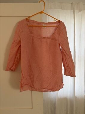 Lands End Light Pink Women's Square Neck Linen Top